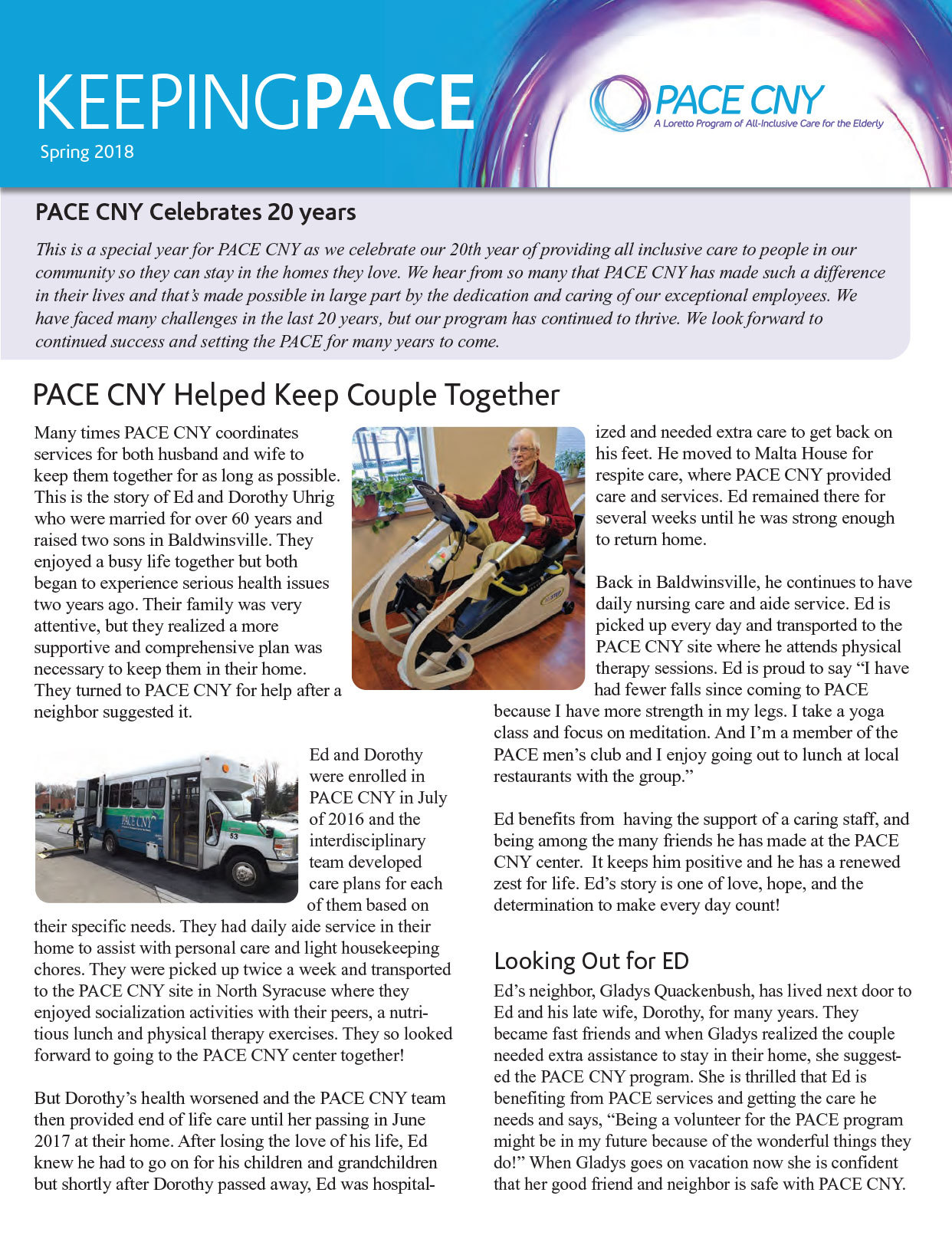 PACE CNY Newsletter, 2018, Page 1.