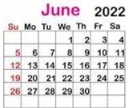 June Therapeutic Recreation Calendar