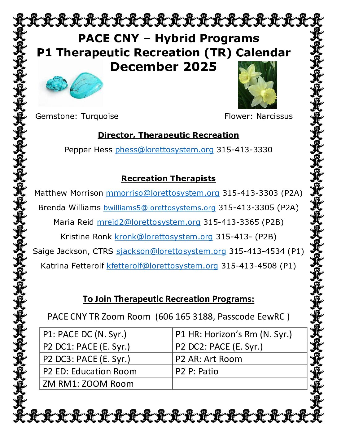 PACE CNY December Therapeutic Recreation Calendar – Sally Coyne Day Center