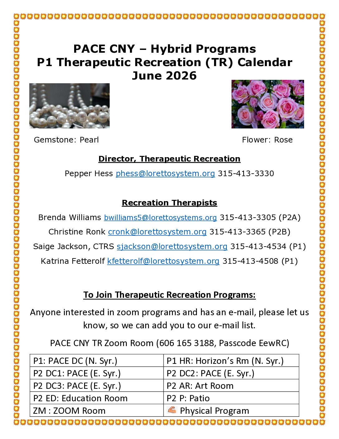 PACE CNY June Therapeutic Recreation Calendar – Sally Coyne Day Center